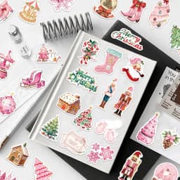 50PCS Pink Christmas 2 Series Sticker Set DIY Phone Case Laptop Guitar Computer Decoration Waterproof Stickers