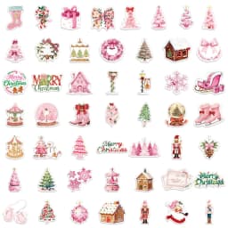50PCS Pink Christmas 2 Series Sticker Set DIY Phone Case Laptop Guitar Computer Decoration Waterproof Stickers