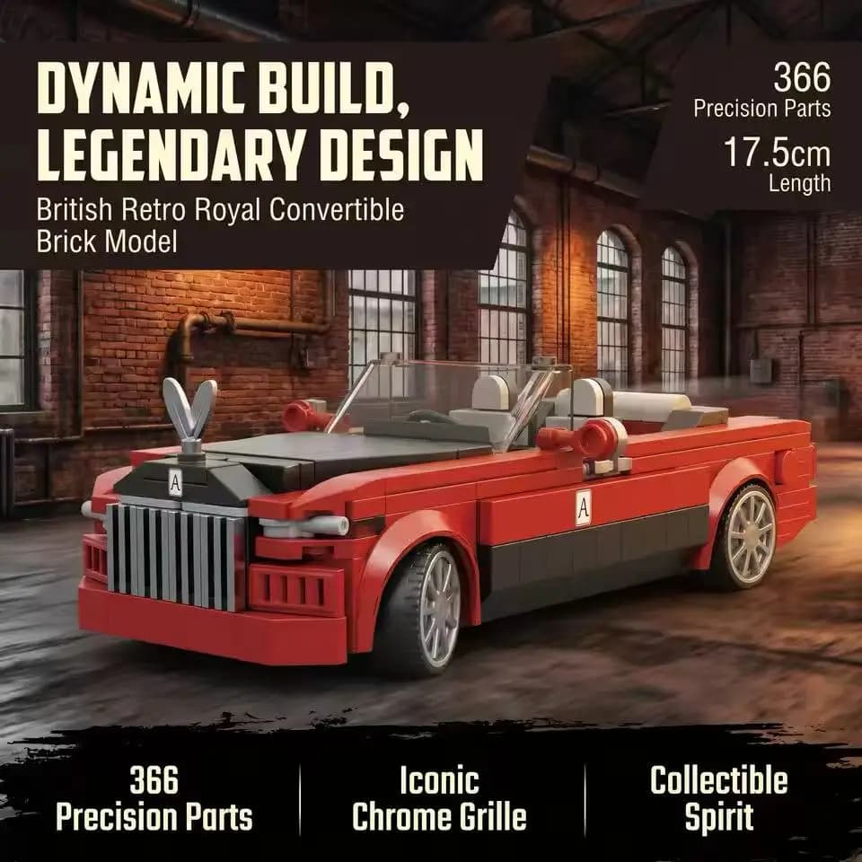 Retro Classic Car Luxury Convertible Building Blocks Vehicle Sports Car Bricks Toy Kit Christmas Holiday Gift Aldults