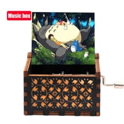 4 styles Howl Castle Music Box Totoro Music Box Antique carved Wooden Hand Crank Music Box figure Christmas Birthday Gift--