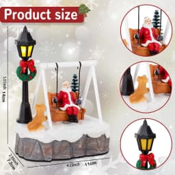 Christmas Village Santa Swing Decoration LED Lighted Figurine Miniature Scene Xmas Tree Snow House Tabletop Ornament Gift Decor
