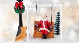 Christmas Village Santa Swing Decoration LED Lighted Figurine Miniature Scene Xmas Tree Snow House Tabletop Ornament Gift Decor