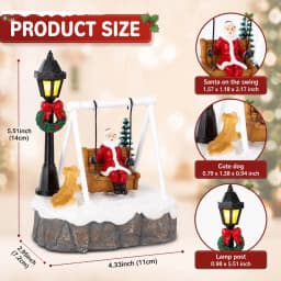 Christmas Village Santa Swing Decoration LED Lighted Figurine Miniature Scene Xmas Tree Snow House Tabletop Ornament Gift Decor