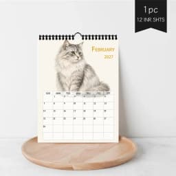 1pc 2027 Wall Calendar, Realistic Sketch Cat Theme, 12-Month Monthly Planner, Perfect Gift For Birthdays, Christmas, New Year