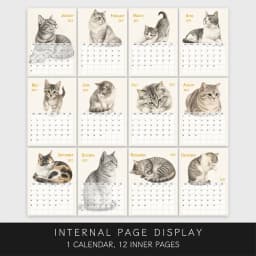 1pc 2027 Wall Calendar, Realistic Sketch Cat Theme, 12-Month Monthly Planner, Perfect Gift For Birthdays, Christmas, New Year