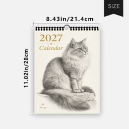 1pc 2027 Wall Calendar, Realistic Sketch Cat Theme, 12-Month Monthly Planner, Perfect Gift For Birthdays, Christmas, New Year