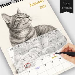 1pc 2027 Wall Calendar, Realistic Sketch Cat Theme, 12-Month Monthly Planner, Perfect Gift For Birthdays, Christmas, New Year