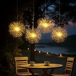 4/5 Hanging Solar Outdoor Fireworks Lights 240/450 LED Flashing Starburst Ball Lights 8 Modes for Gardens Tents Christmas Decor