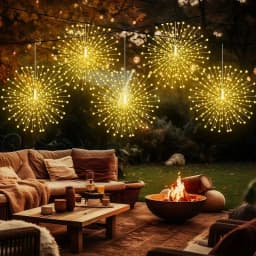 4/5 Hanging Solar Outdoor Fireworks Lights 240/450 LED Flashing Starburst Ball Lights 8 Modes for Gardens Tents Christmas Decor