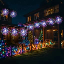 4/5 Hanging Solar Outdoor Fireworks Lights 240/450 LED Flashing Starburst Ball Lights 8 Modes for Gardens Tents Christmas Decor