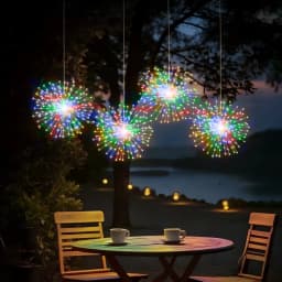 4/5 Hanging Solar Outdoor Fireworks Lights 240/450 LED Flashing Starburst Ball Lights 8 Modes for Gardens Tents Christmas Decor