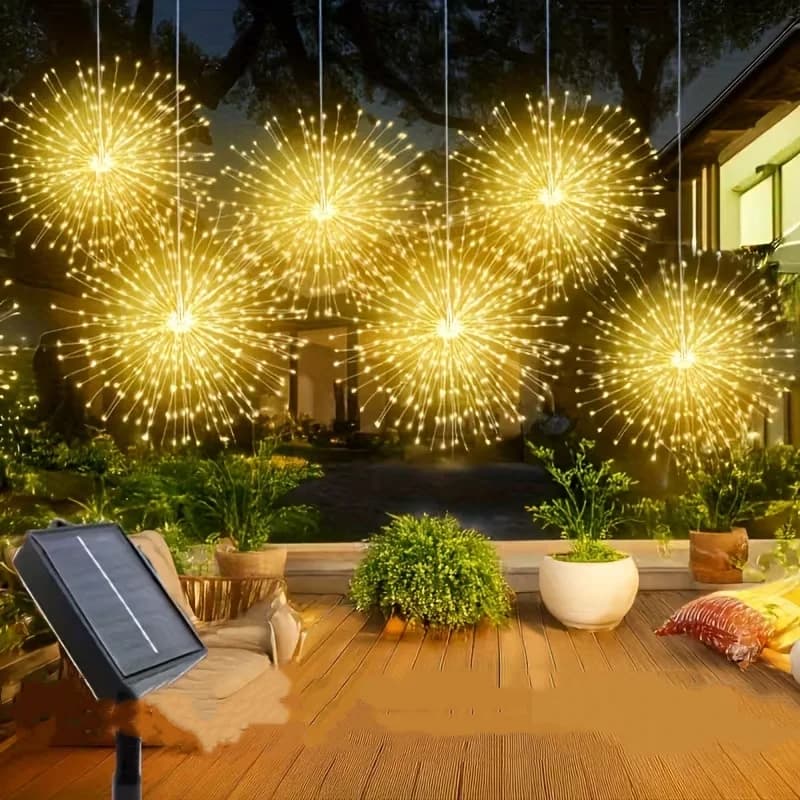 4/5 Hanging Solar Outdoor Fireworks Lights 240/450 LED Flashing Starburst Ball Lights 8 Modes for Gardens Tents Christmas Decor