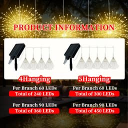 4/5 Hanging Solar Outdoor Fireworks Lights 240/450 LED Flashing Starburst Ball Lights 8 Modes for Gardens Tents Christmas Decor