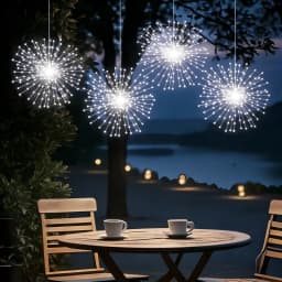 4/5 Hanging Solar Outdoor Fireworks Lights 240/450 LED Flashing Starburst Ball Lights 8 Modes for Gardens Tents Christmas Decor