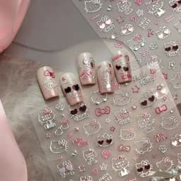 Hello Kitty Christmas & Halloween Series Nail Art, Pencil Case, And Phone Stickers (Silver Foil & Glitter / 2K High-Gloss Finish
