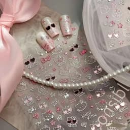 Hello Kitty Christmas & Halloween Series Nail Art, Pencil Case, And Phone Stickers (Silver Foil & Glitter / 2K High-Gloss Finish