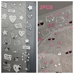 Hello Kitty Christmas & Halloween Series Nail Art, Pencil Case, And Phone Stickers (Silver Foil & Glitter / 2K High-Gloss Finish