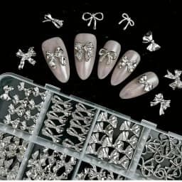 120Pcs Silver Nail Art Decorations Y2K Style Metal Charms For Christmas Wedding Valentine's Day DIY Manicure Supplies
