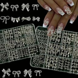 120Pcs Silver Nail Art Decorations Y2K Style Metal Charms For Christmas Wedding Valentine's Day DIY Manicure Supplies