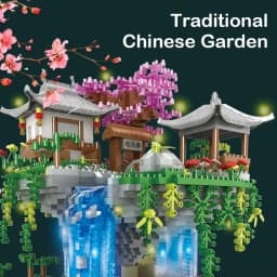 City Architecture Building Blocks Mini Tree House Peach Blossom Pond With Light Set Children Toy Holiday Christmas Gift