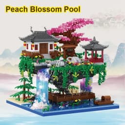 City Architecture Building Blocks Mini Tree House Peach Blossom Pond With Light Set Children Toy Holiday Christmas Gift