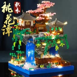 City Architecture Building Blocks Mini Tree House Peach Blossom Pond With Light Set Children Toy Holiday Christmas Gift