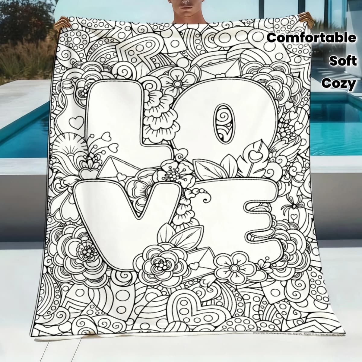 Black White Coloring Page Anime Flannel Throw, Soft Comfortable for Sofa Bed Couch Travel Birthday Christmas Gift