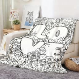 Black White Coloring Page Anime Flannel Throw, Soft Comfortable for Sofa Bed Couch Travel Birthday Christmas Gift