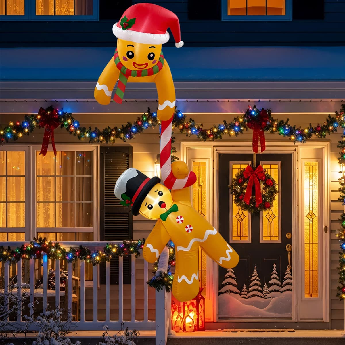 7 FT Christmas Inflatable Outdoor Decoration, Hanging Christmas Inflatables Gingerbread Man, Funny Christmas Decorations Roof