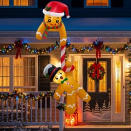 7 FT Christmas Inflatable Outdoor Decoration, Hanging Christmas Inflatables Gingerbread Man, Funny Christmas Decorations Roof