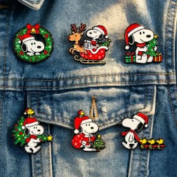 6pcs Christmas Cartoon Puppy Dog Enamel Pins Set Holiday Xmas Tree Santa Hat Collectible Brooches Decorative Gift Pins
