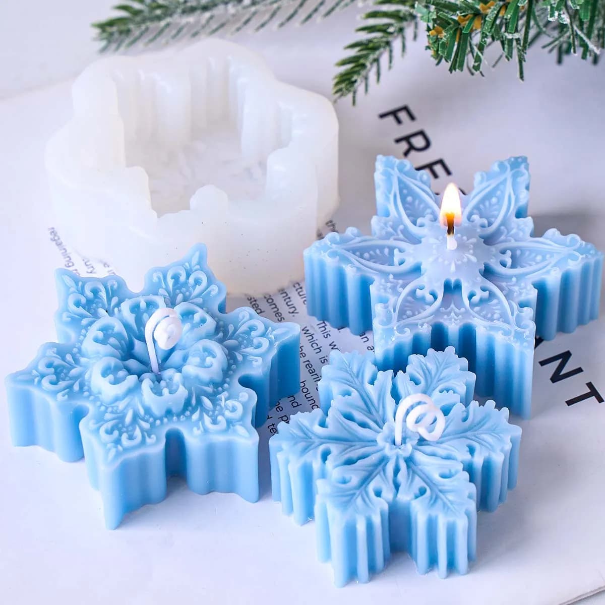 Christmas Snowflake Silicone Candle Mold DIY Handmade Soap Aromatherapy Gypsum Resin Craft Molds Home Xmas Party Decor Supplies
