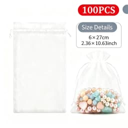 100pcs White Organza Drawstring Gift Pouches Sheer Favor Bags for Jewelry Candy Wedding Christmas Birthday Party Packaging