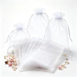 100pcs White Organza Drawstring Gift Pouches Sheer Favor Bags for Jewelry Candy Wedding Christmas Birthday Party Packaging