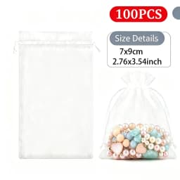 100pcs White Organza Drawstring Gift Pouches Sheer Favor Bags for Jewelry Candy Wedding Christmas Birthday Party Packaging