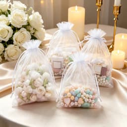 100pcs White Organza Drawstring Gift Pouches Sheer Favor Bags for Jewelry Candy Wedding Christmas Birthday Party Packaging