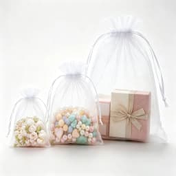 100pcs White Organza Drawstring Gift Pouches Sheer Favor Bags for Jewelry Candy Wedding Christmas Birthday Party Packaging