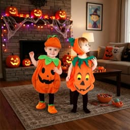 2026 Baby Girls Boys Children Jumpsuit Halloween Pumpkin Costume with Hat Cosplay Stage Performance Christmas Party Costume