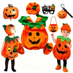 2026 Baby Girls Boys Children Jumpsuit Halloween Pumpkin Costume with Hat Cosplay Stage Performance Christmas Party Costume
