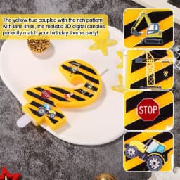 Construction 0-9 Number Birthday Candle - Yellow Black Striped Cake Topper for Construction Party, Christmas, Halloween