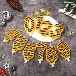 Construction 0-9 Number Birthday Candle - Yellow Black Striped Cake Topper for Construction Party, Christmas, Halloween