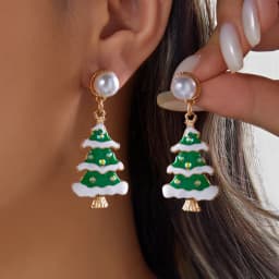 Festive Rhinestone Christmas Tree Drop Earrings for Women Green Red Enamel Star Dangle Holiday Party Statement Jewelry Gift