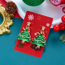 Festive Rhinestone Christmas Tree Drop Earrings for Women Green Red Enamel Star Dangle Holiday Party Statement Jewelry Gift