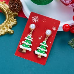 Festive Rhinestone Christmas Tree Drop Earrings for Women Green Red Enamel Star Dangle Holiday Party Statement Jewelry Gift