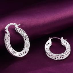 1Pair 925 Sterling Silver Earrings for Women Jewelry Exquisite Round Carved Wedding Heart Christmas Gifts Party