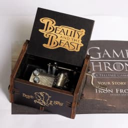 @ 2026 HOT sale 2 STYLES Antique carved Wooden Hand Crank Beauty and the Beast Music Box Christmas Birthday Gift