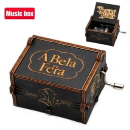 @ 2026 HOT sale 2 STYLES Antique carved Wooden Hand Crank Beauty and the Beast Music Box Christmas Birthday Gift