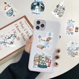 50PCS Dreamy Blue Winter Watercolor Art PET Sticker Snowman Snow Castle Christmas Tree Flower Beautiful Art Decoration Scrapbook