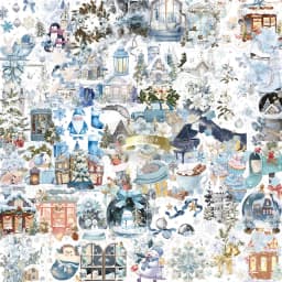 50PCS Dreamy Blue Winter Watercolor Art PET Sticker Snowman Snow Castle Christmas Tree Flower Beautiful Art Decoration Scrapbook