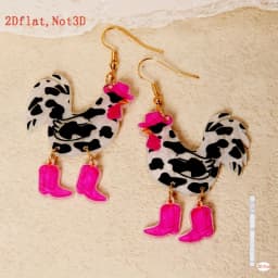 European American Cross Border New 2D Flat Acrylic Chicken Earrings Christmas Funny Creative Animal Ear Jewelry